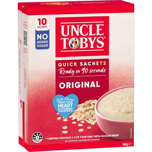 Uncle Tobys Oats Quick Sachets Original Porridge 340g
