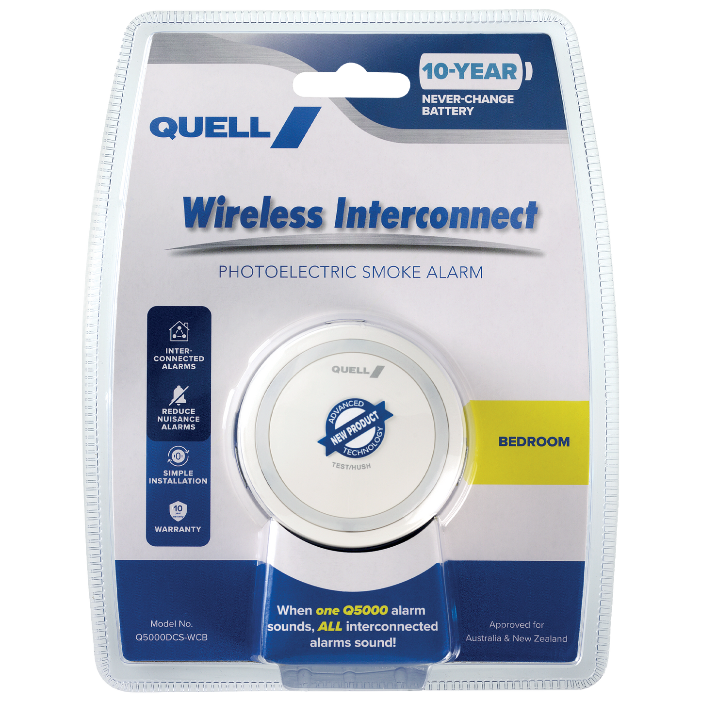 Quell Q5000 Wireless Interconnect Photoelectric Smoke Alarm - 10 Year - 78mm