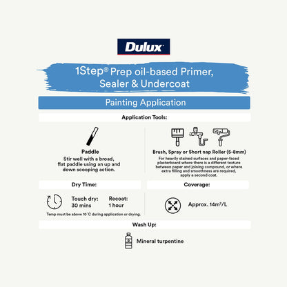 Dulux White Prepcoat 1L Oil Based Primer Sealer Fast Drying