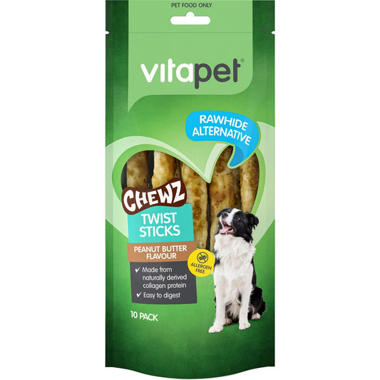 Vitapet Chewz Twist Stick Peanut Butter Flavour Dog Treats 10 Pack