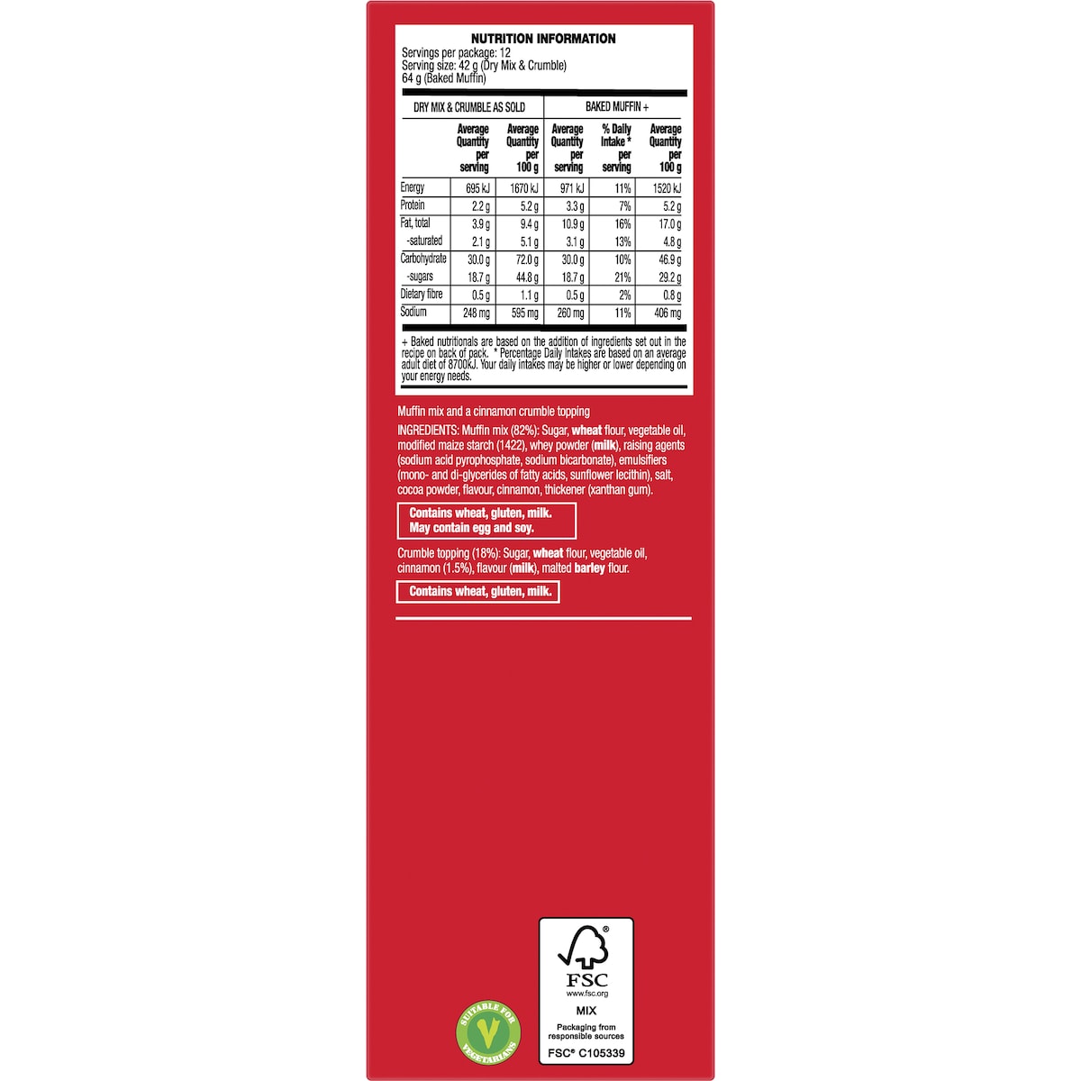 Betty Crocker Cinnamon Crumble Muffin Mix 500g