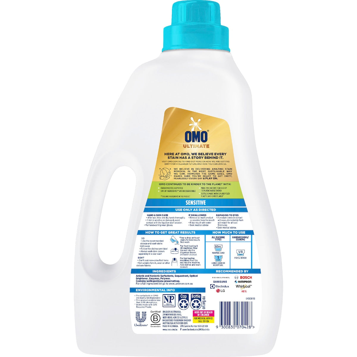Omo Ultimate Sensitive Laundry Liquid Detergent 2l