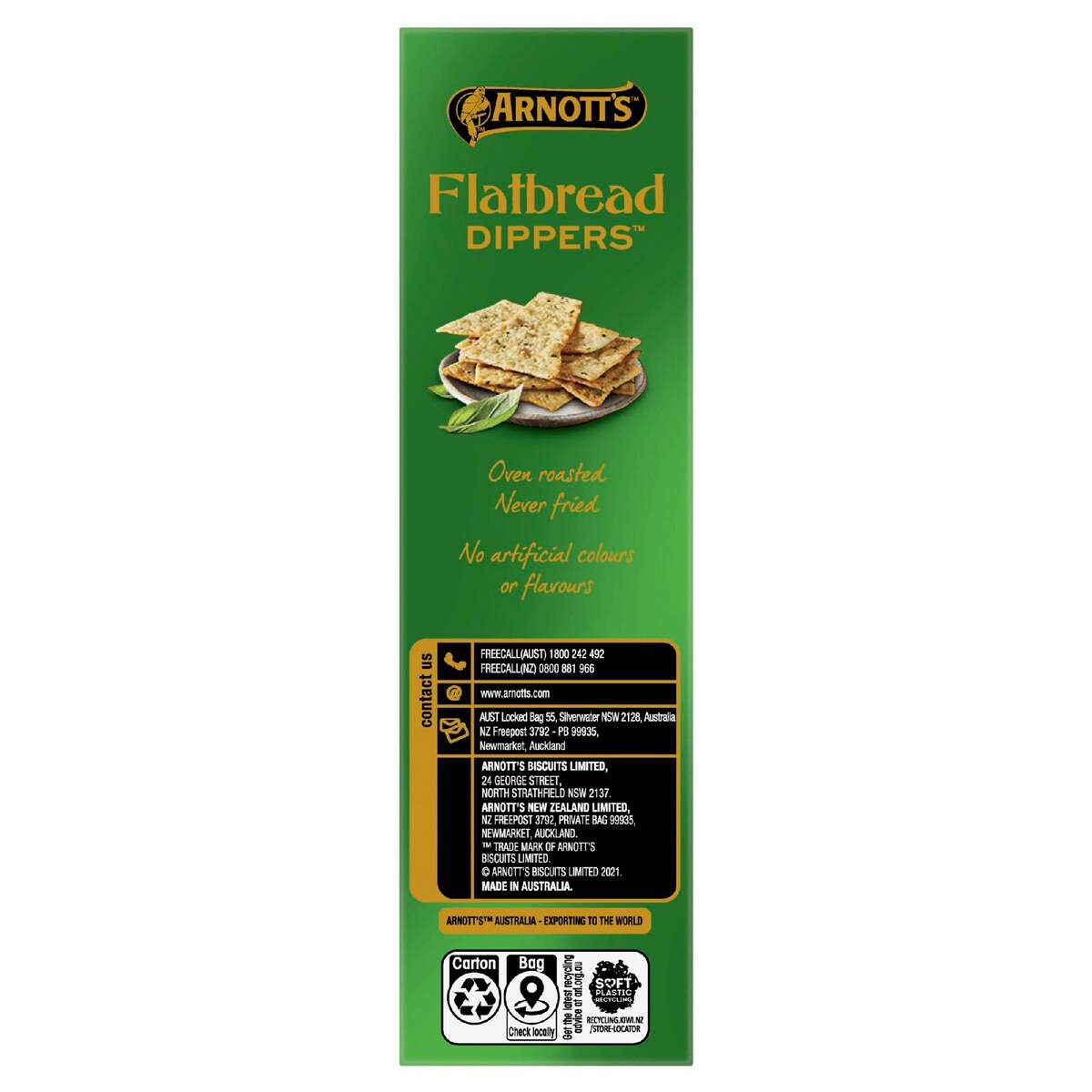Arnott's Flatbread Dippers Parmesan & Basil Crackers 130g