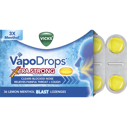 Vicks Vapodrops Xtra Strong Lemon Ment Blast Lozenges 36 Pack