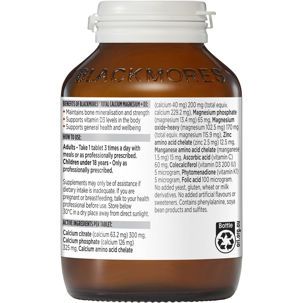 Blackmores Total Calcium Magnesium + D3 Bone Health Vitamin Tablets 125 pack