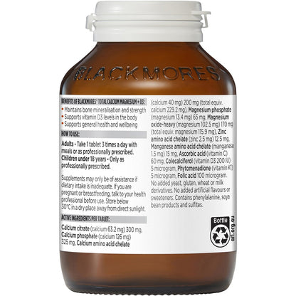 Blackmores Total Calcium Magnesium + D3 Bone Health Vitamin Tablets 125 pack
