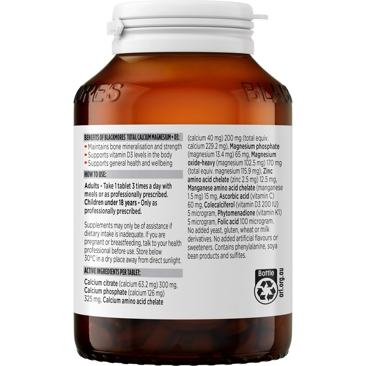 Blackmores Total Calcium Magnesium + D3 Bone Health Vitamin Tablets 125 pack