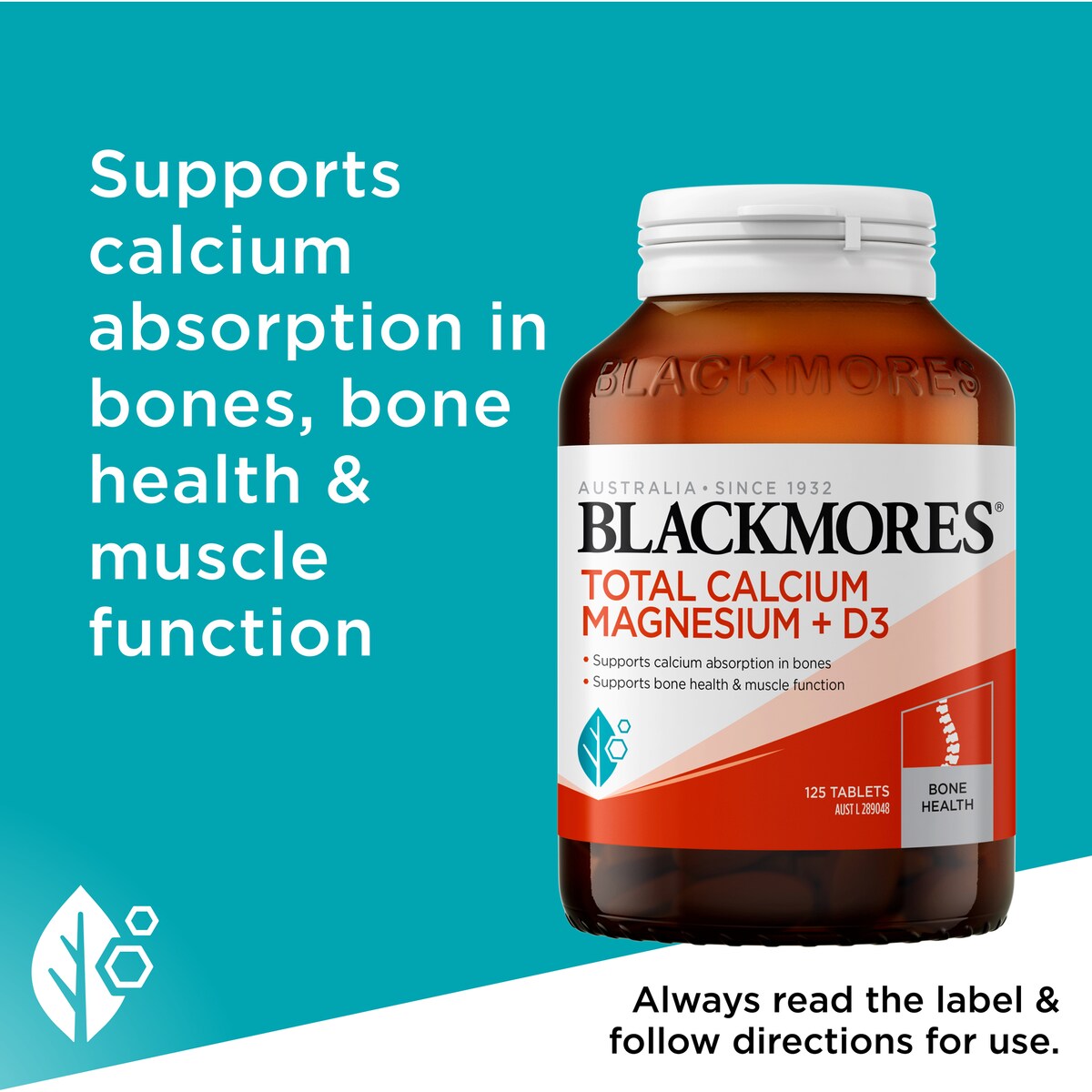 Blackmores Total Calcium Magnesium + D3 Bone Health Vitamin Tablets 125 pack