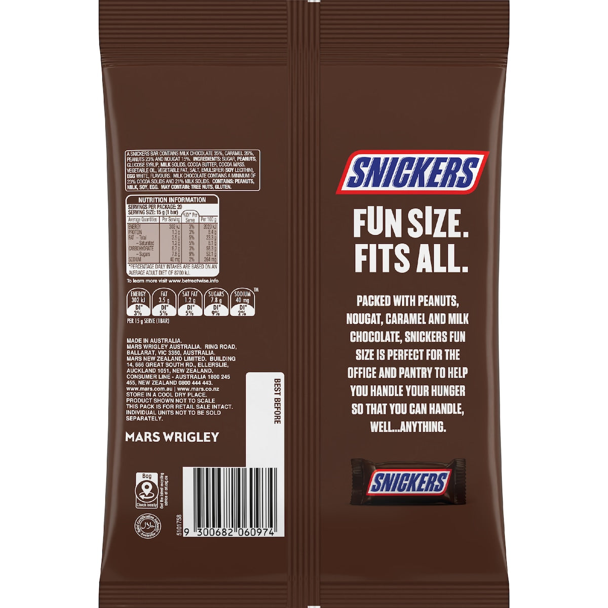 Snickers Milk Chocolate Party Share Bag 20 Pack