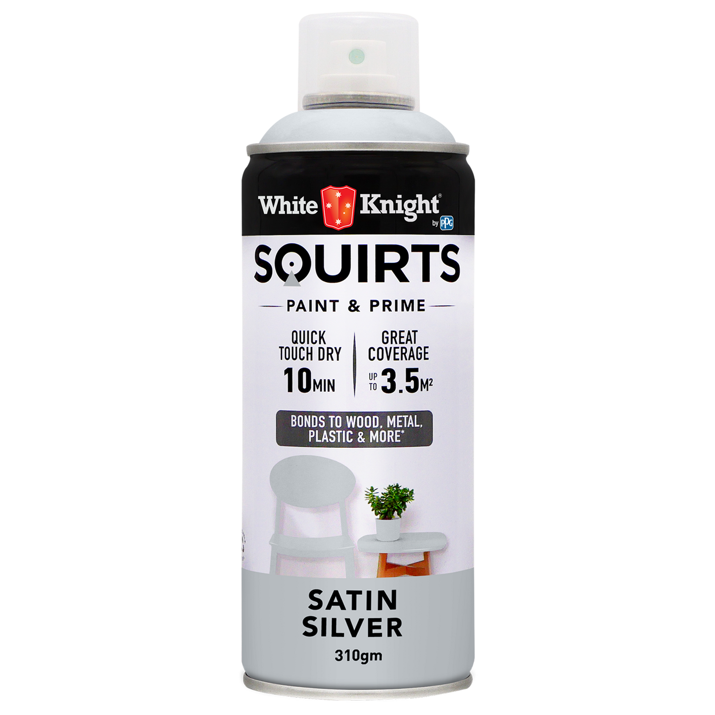 White Knight Squirts Silver Satin Spray Paint - 310g