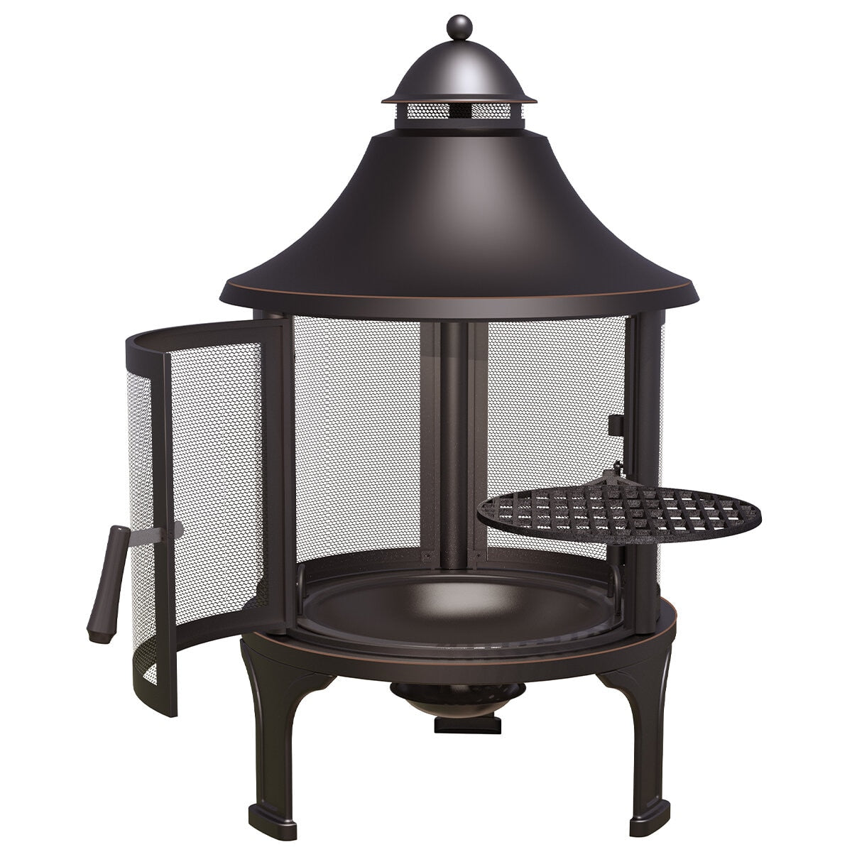 Hello Outdoors Cooking Fire Pit FP1129S Black Steel Wood Burning 360° View