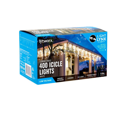 Lytworx 400 White LED Connectable Icicle Lights - 5.5m Plastic - Versatile