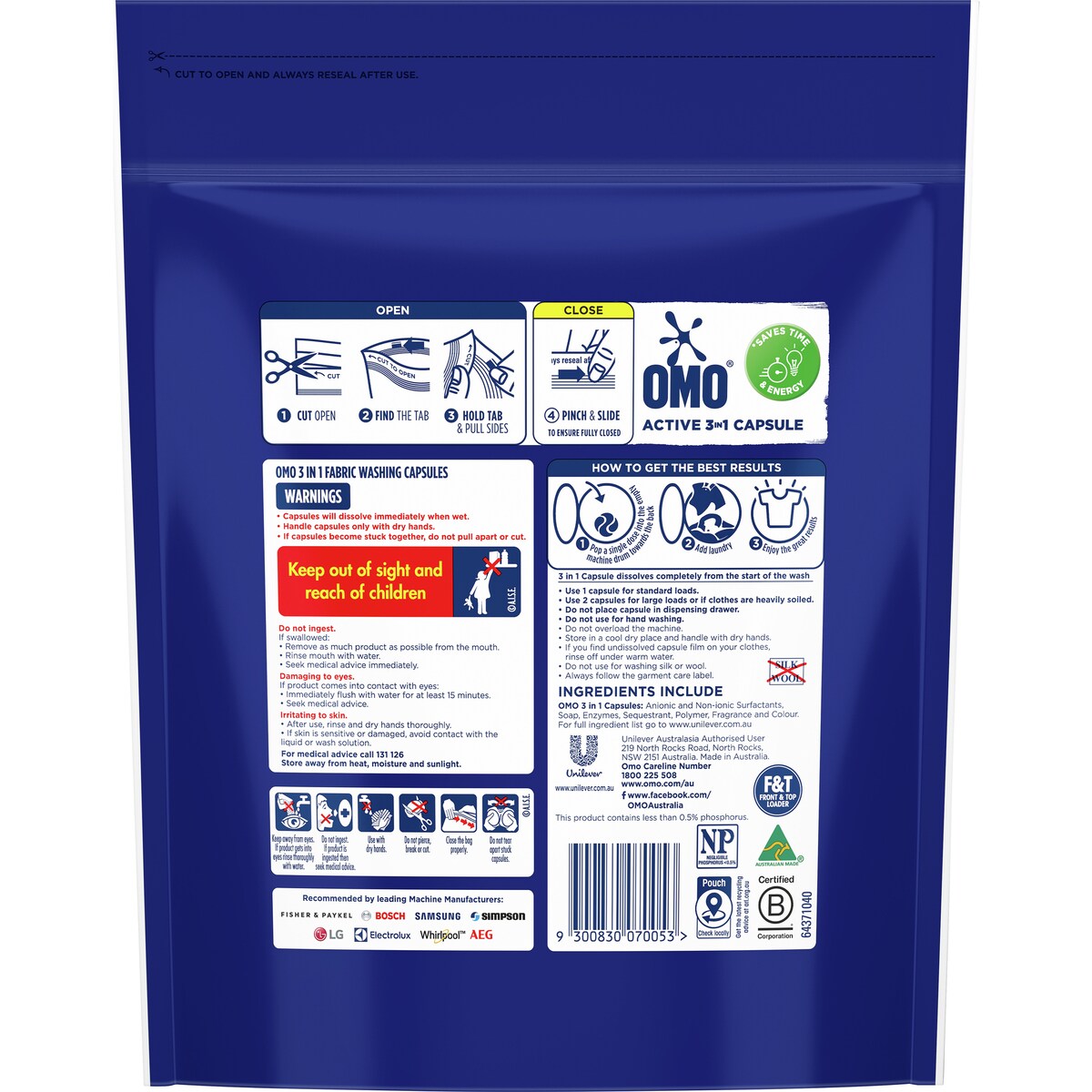 Omo Active Laundry Capsules 3-in-1 50 Pack