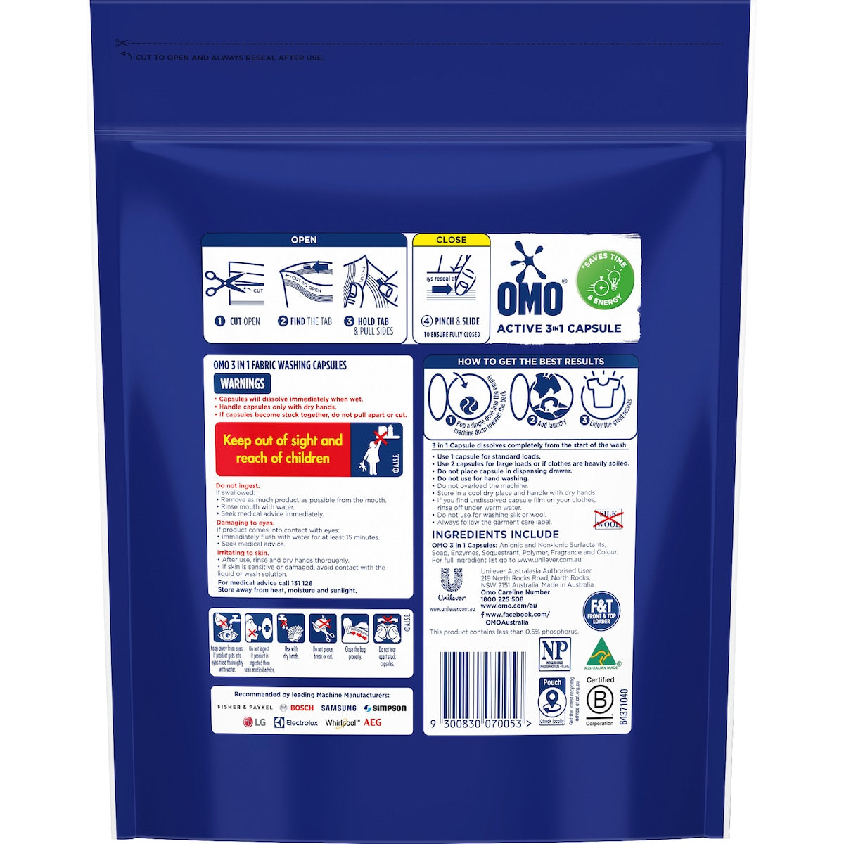 Omo Active Clean Laundry Liquid Capsules Detergent 50 Pack