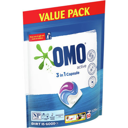 Omo Active Clean Laundry Liquid Capsules Detergent 50 Pack