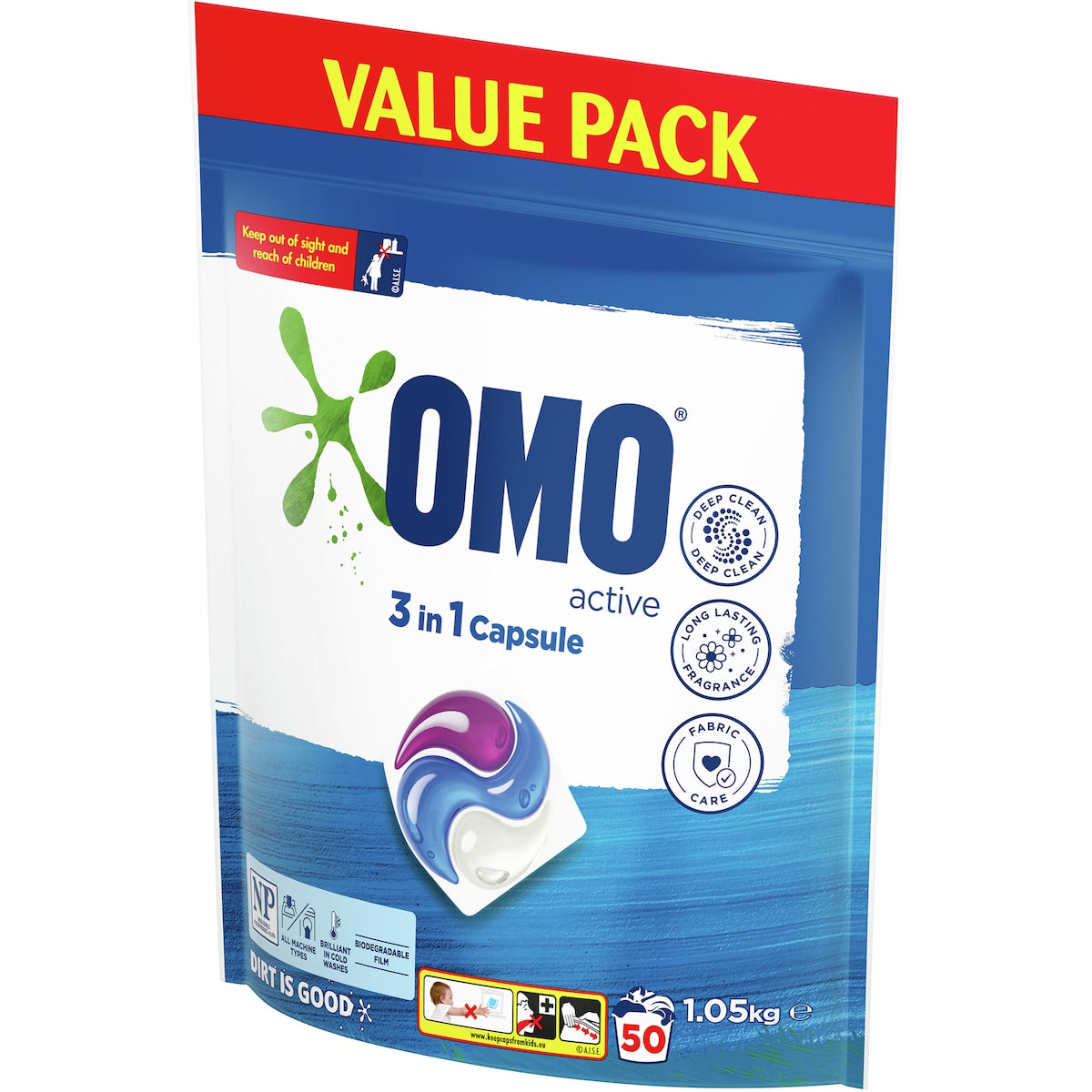 Omo Active Clean Laundry Liquid Capsules Detergent 50 Pack