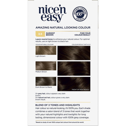 Clairol Nice N Easy Permanent 3.5 Darkest Brown Hair Colour Each