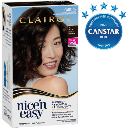 Clairol Nice N Easy Permanent 3.5 Darkest Brown Hair Colour Each