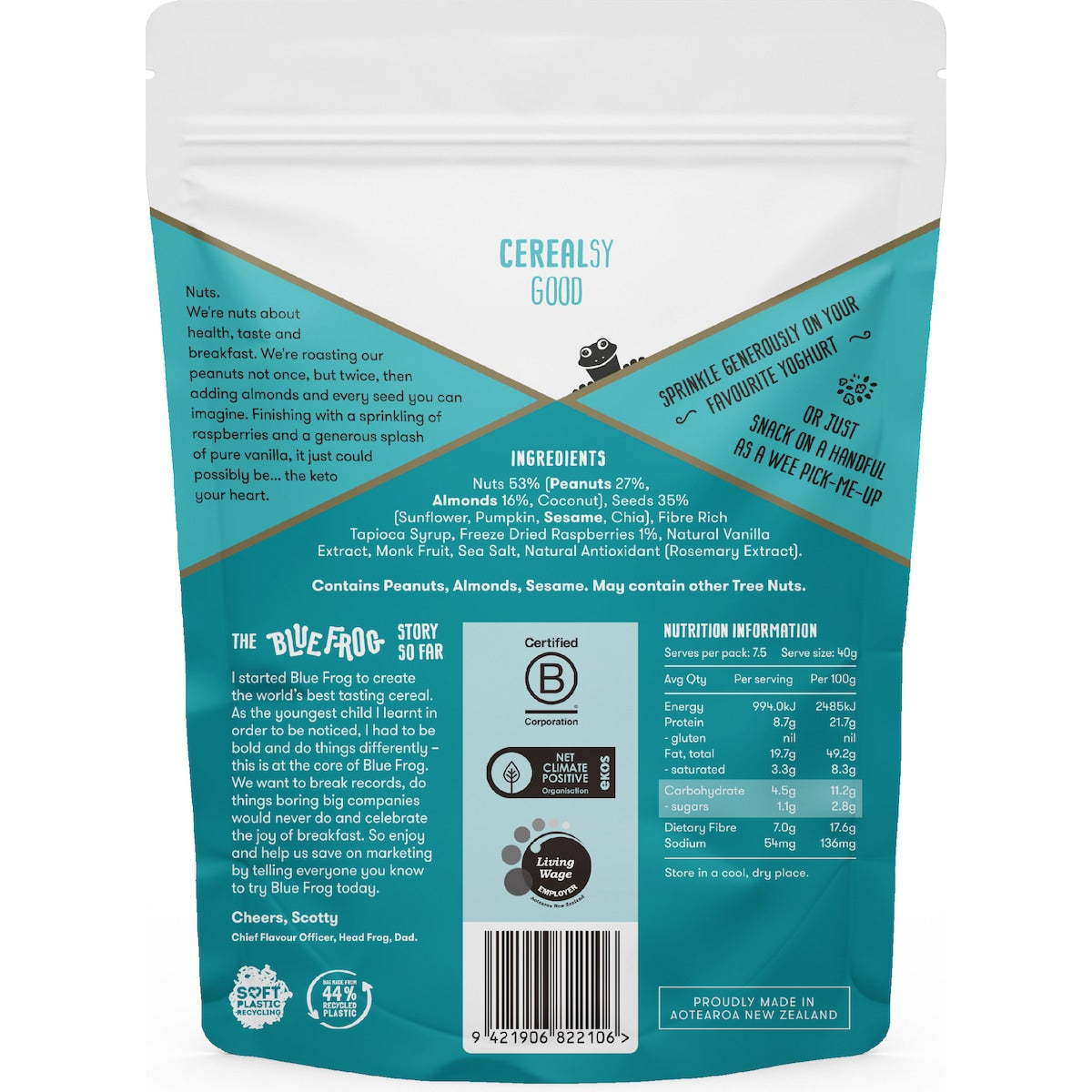 Blue Frog Keto Almond Peanut & Raspberry Cereal 300g