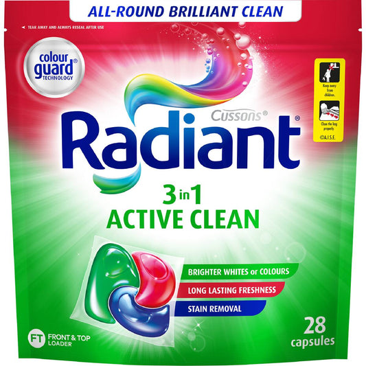 Radiant Active Clean Liquid Laundry Capsules Detergent Washing 28 Pack