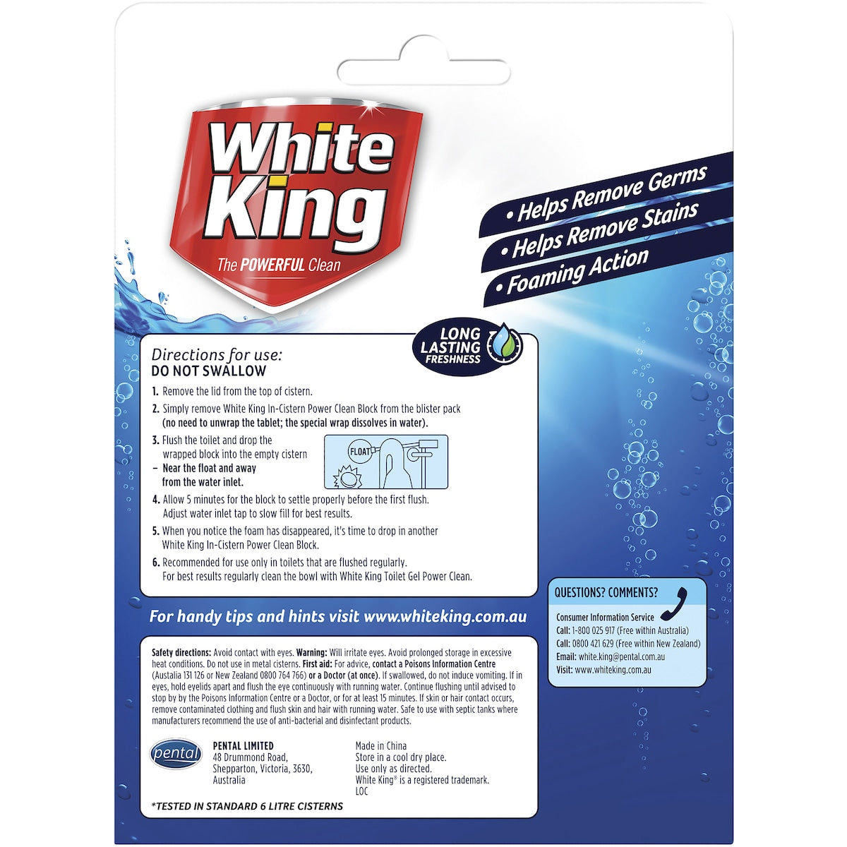 White King Power Clean In Cistern Bleach & Blue 50g X 2 Pack