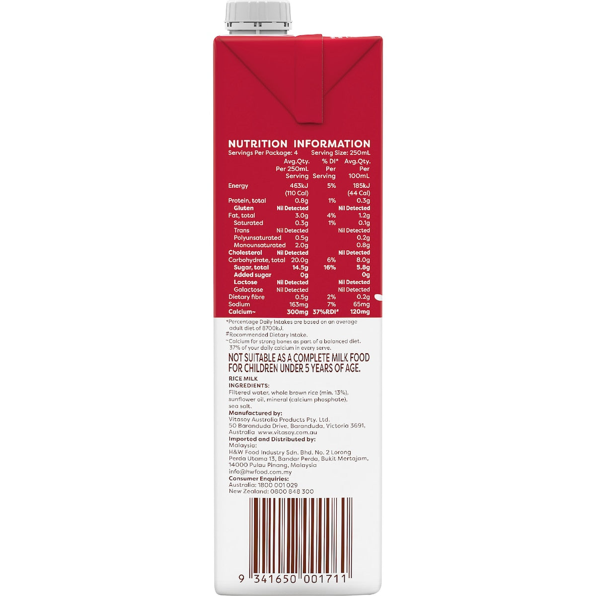 Vitasoy Rice Long Life Milk Uht 1l