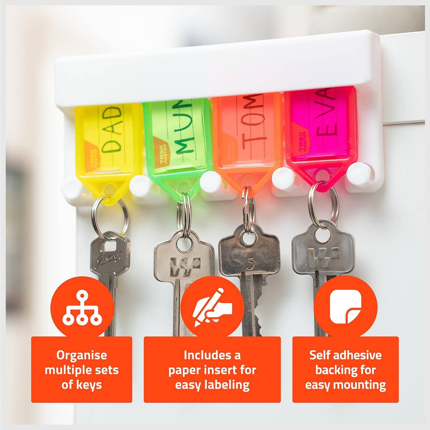 Taskmaster Fluoro Key Tag Organiser - 56 x 29mm - 4 Pack