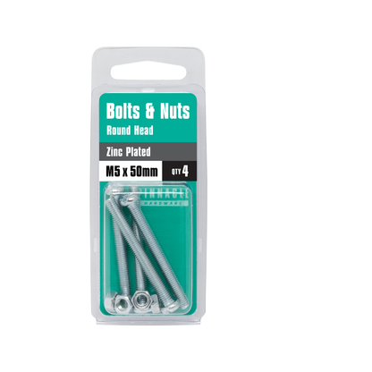Pinnacle Round Head Bolts and Nuts - M5 x 50mm - 4 Pack