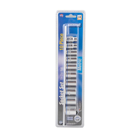 Kincrome 3 8 Metric Rail Socket Set - 10 Piece - Grey - Cr-V Steel - Colour Coded