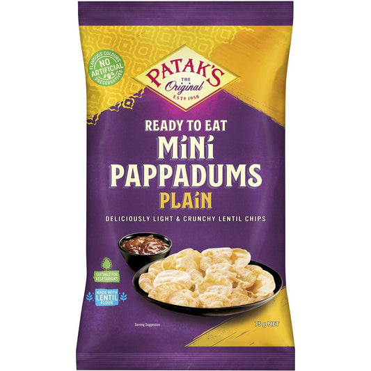 Patak's Ready To Eat Pappadums Mini Plain Original 75g