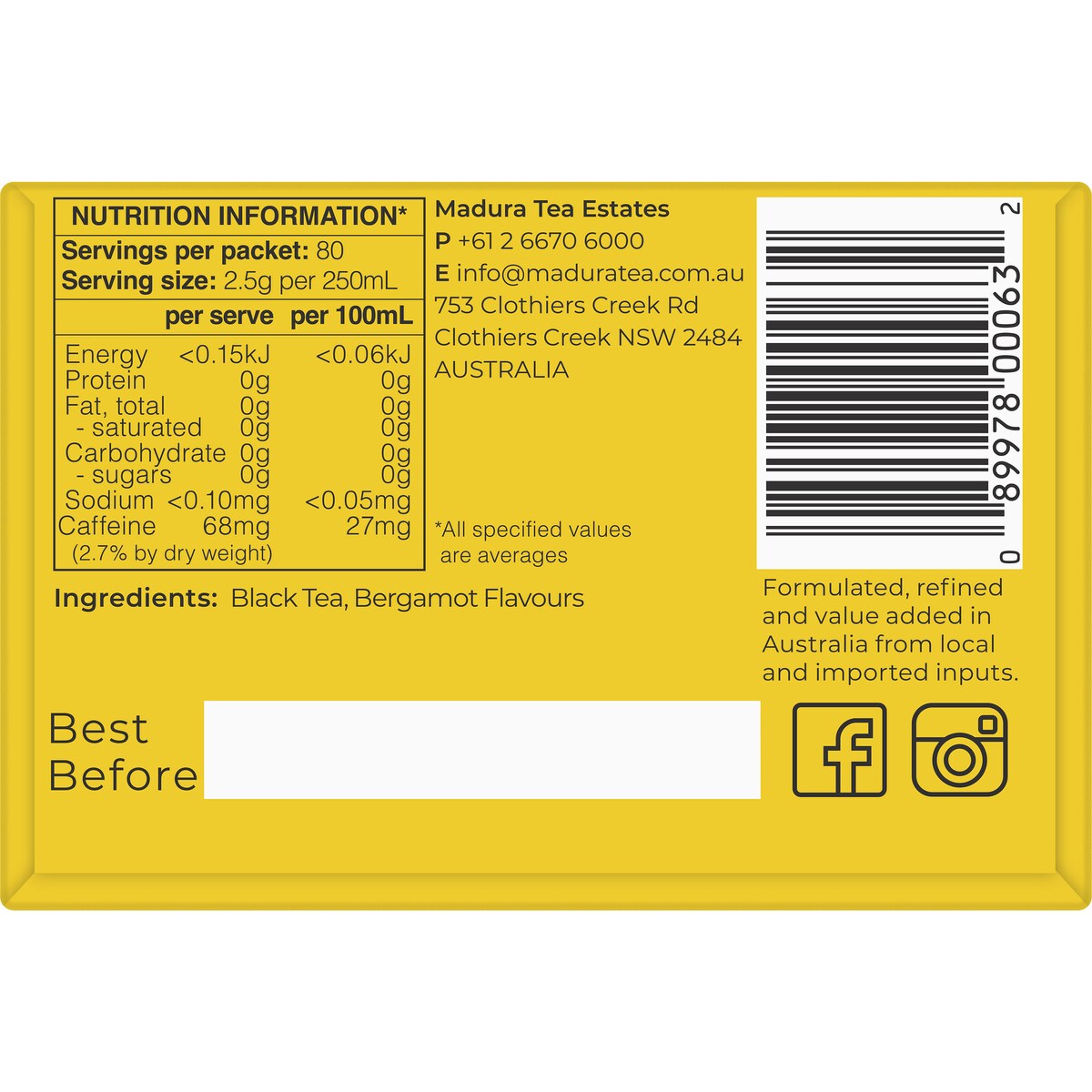 Madura Earl Grey Leaf Tea 200g