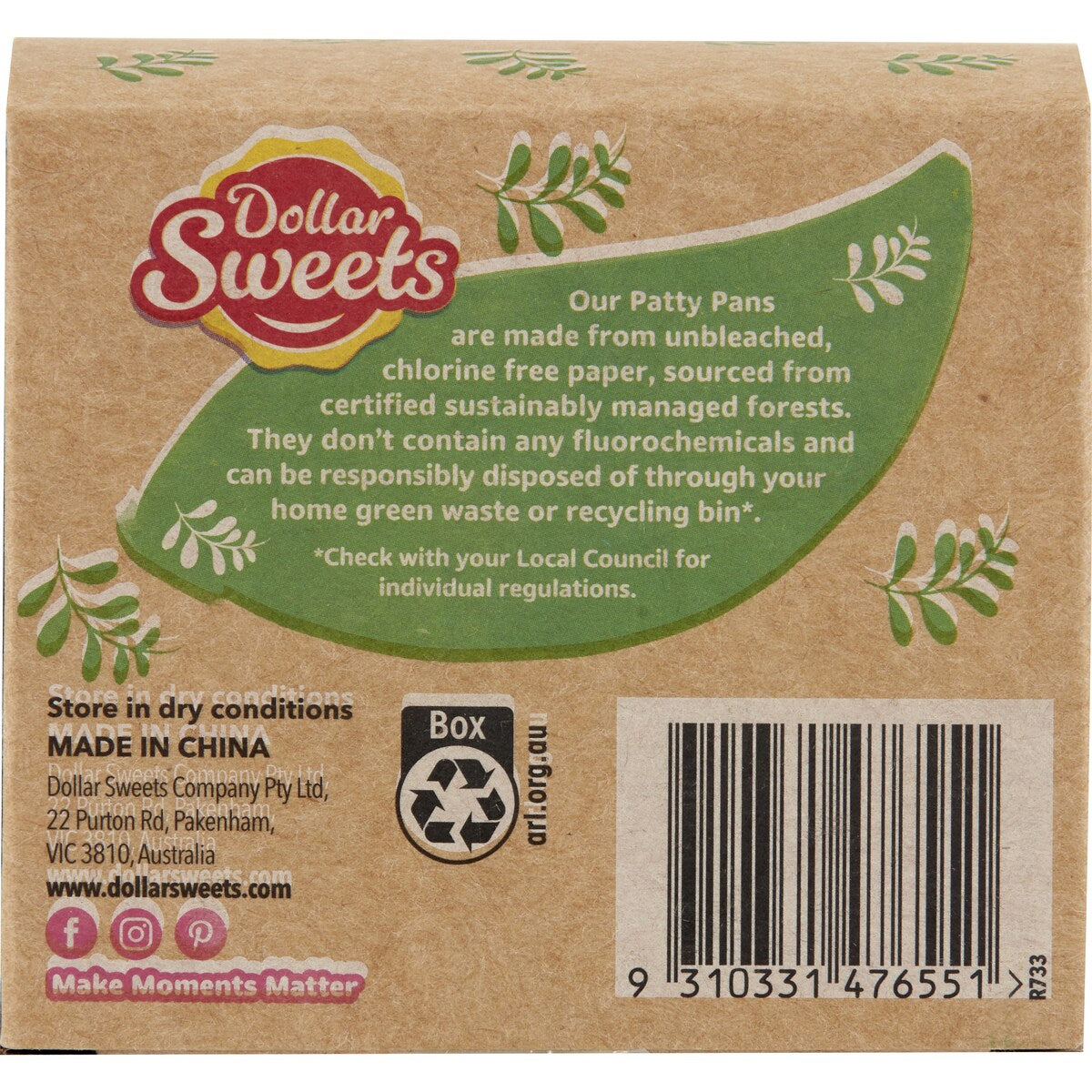 Dollar Sweets Unbleached Patty Pans Large 100 Pack