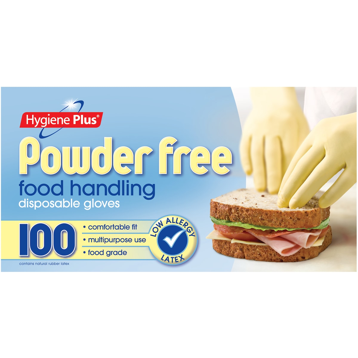 Hygiene Plus Latex Gloves Disposable Powderfree One Size 100 pack