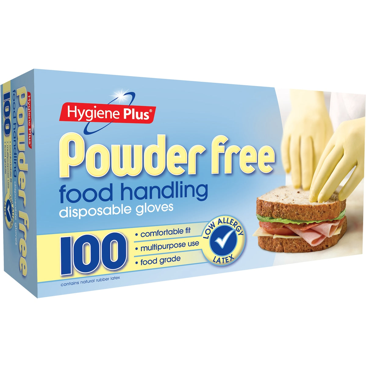 Hygiene Plus Latex Gloves Disposable Powderfree One Size 100 pack