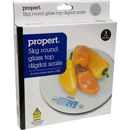 Propert 5kg Round Glass Top Digital Scale Assorted Each