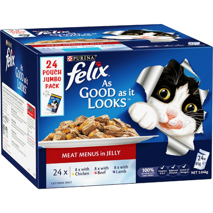 Felix Meat Menus In Jelly Wet Cat Food 85g X 24 Pack