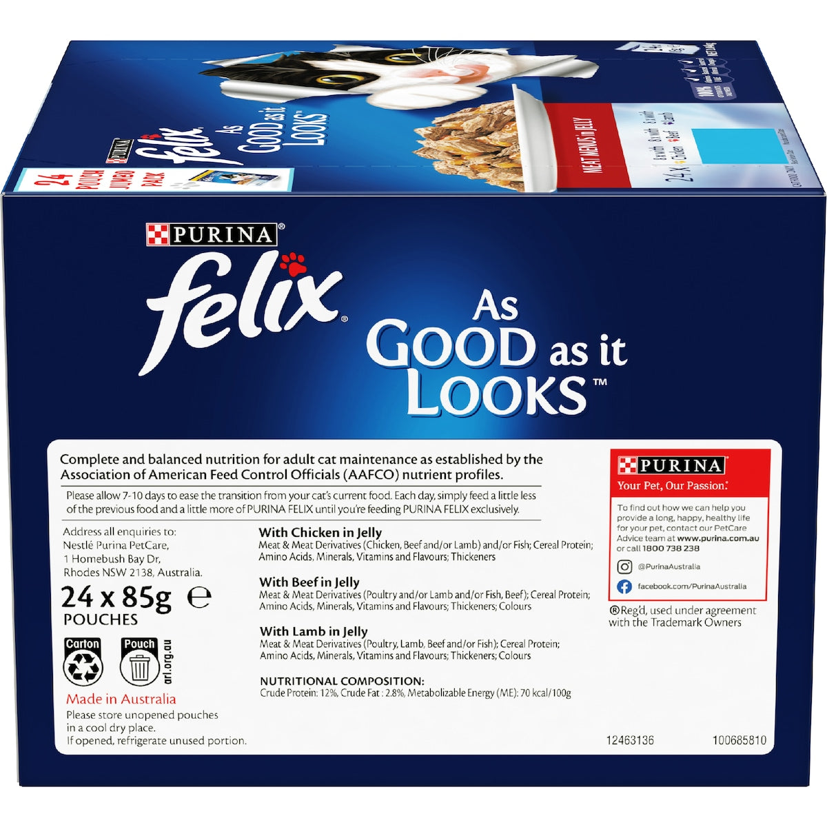 Felix Meat Menus In Jelly Wet Cat Food 85g X 24 Pack