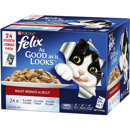 Felix Meat Menus In Jelly Wet Cat Food 85g X 24 Pack