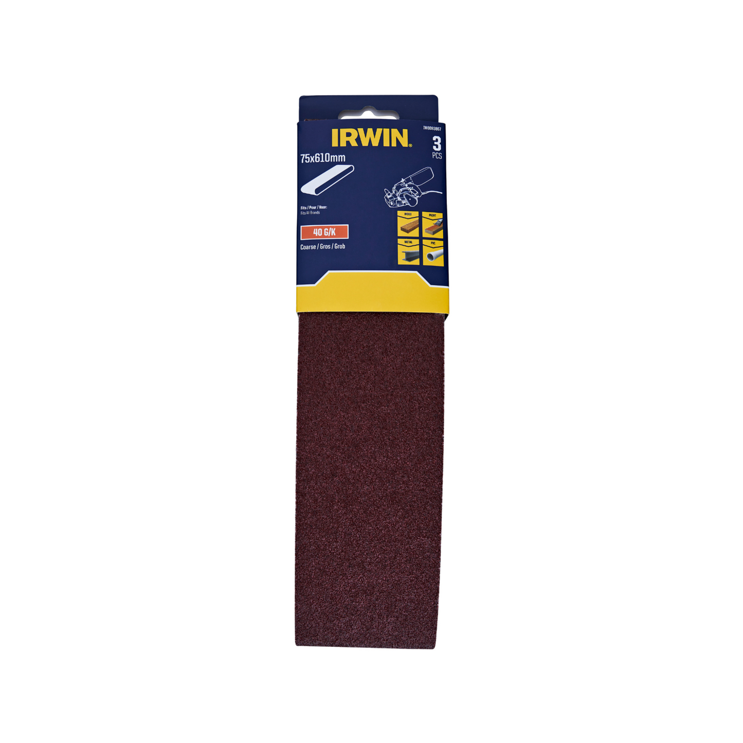 Irwin Sanding Belts - 75 x 610mm - 40 Grit - 3 Pack