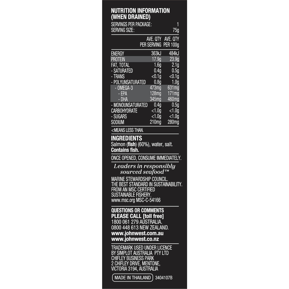 John West Salmon Slices In Springwater 125g