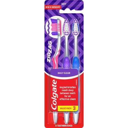 Colgate Toothbrush Zig Zag Soft Daily Clean Value 3 Pack