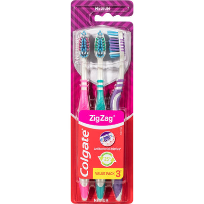 Colgate Toothbrush Zig Zag Medium Daily Clean Value 3 Pack