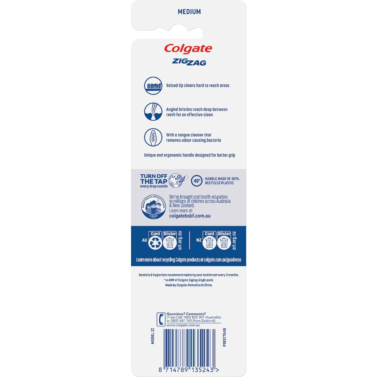Colgate Toothbrush Zig Zag Medium Daily Clean Value 3 Pack