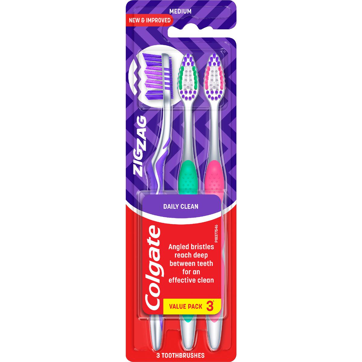 Colgate Toothbrush Zig Zag Medium Daily Clean Value 3 Pack