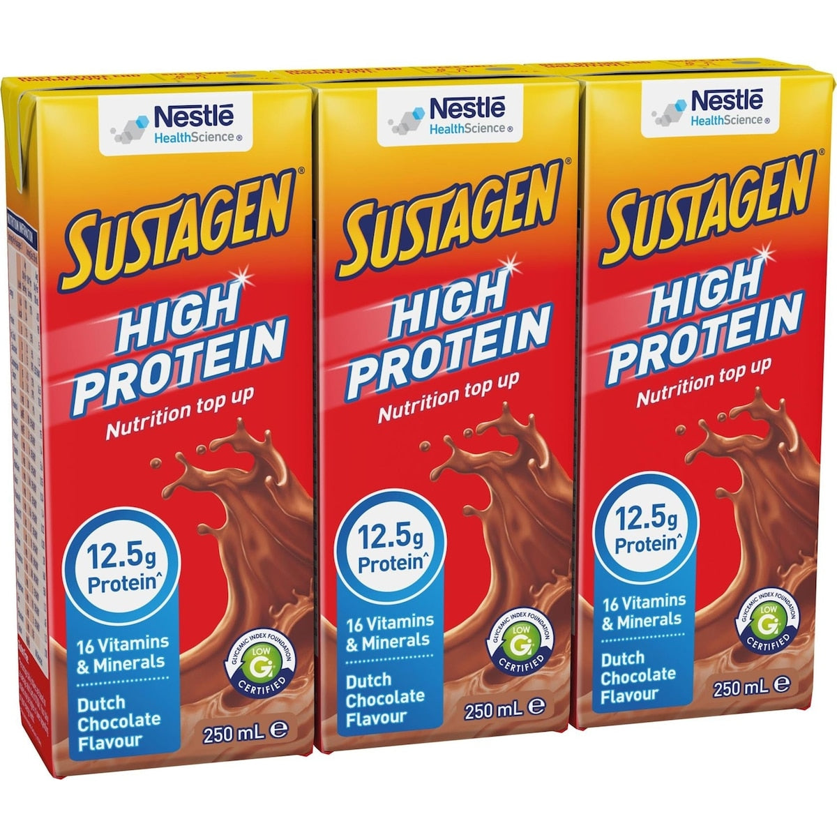 Sustagen High Protein Nutrition Top-Up Dutch Chocolate Ready To Drink 250mL x 3 pack