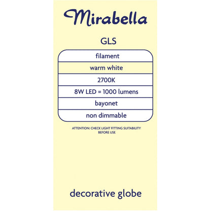 Mirabella LED GLS Filament Bayonet Cap 8W 1000lm Warm White Globe each