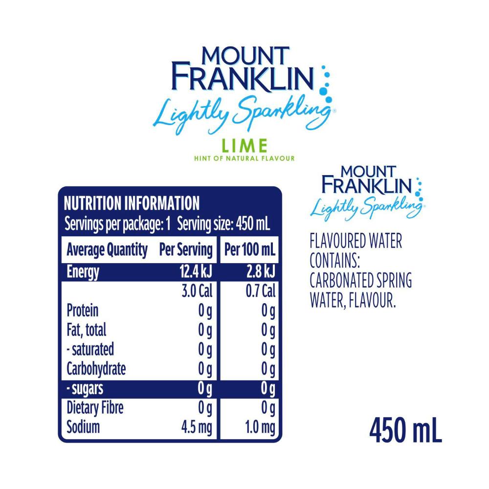 Mount Franklin Lightly Sparkling Water Lime - 450mL