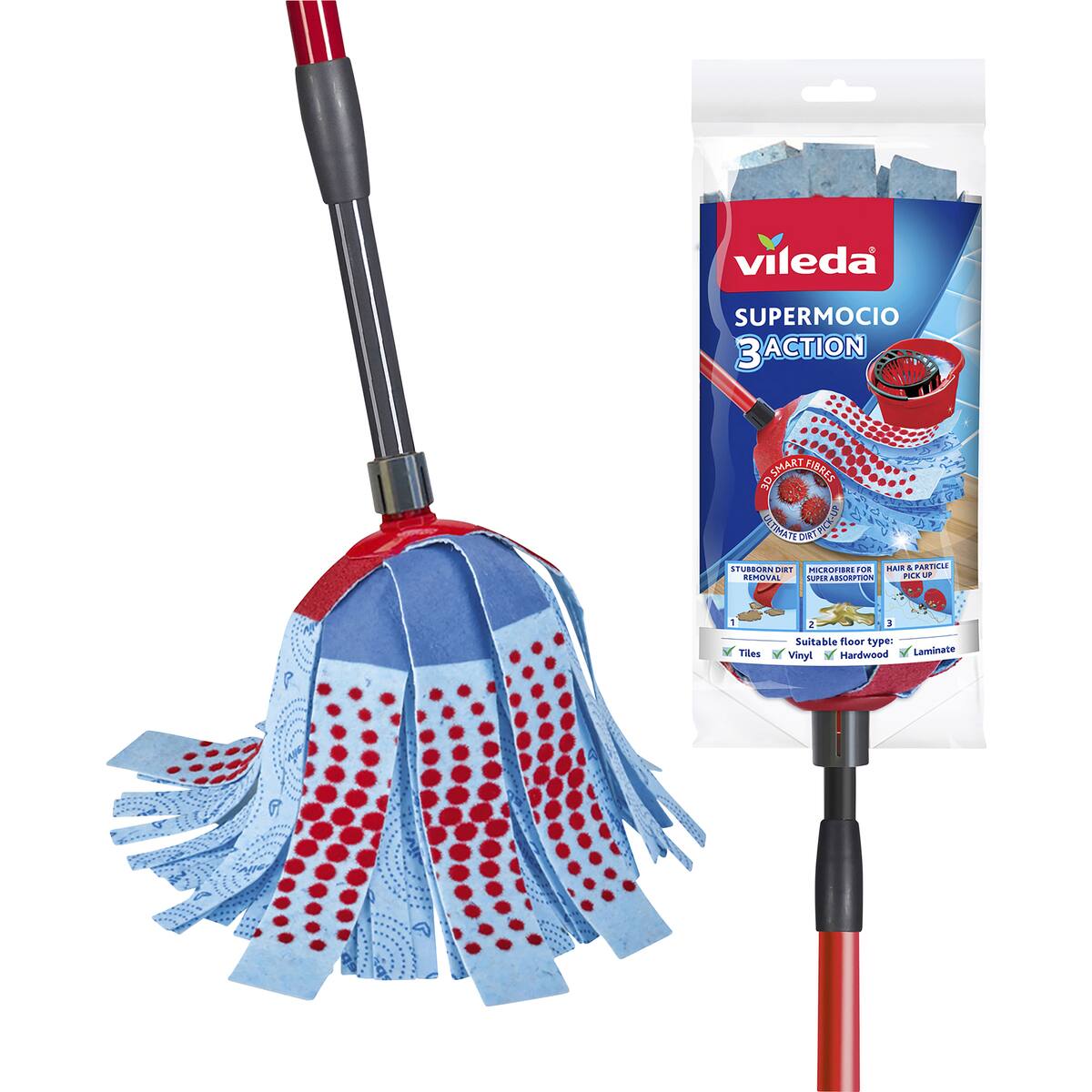 Vileda Supermocio 3 Action Mop With Telescopic Handle Each