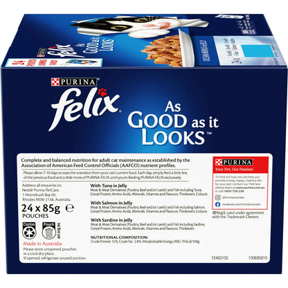 Felix Ocean Menus In Jelly Cat Food Tuna Salmon & Sardine 24 pack