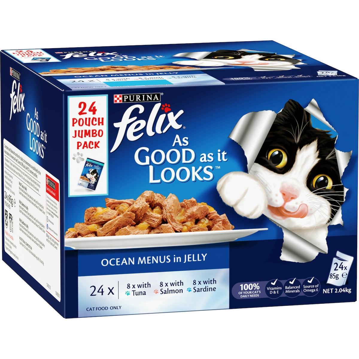Felix Ocean Menus In Jelly Cat Food Tuna Salmon & Sardine 24 pack